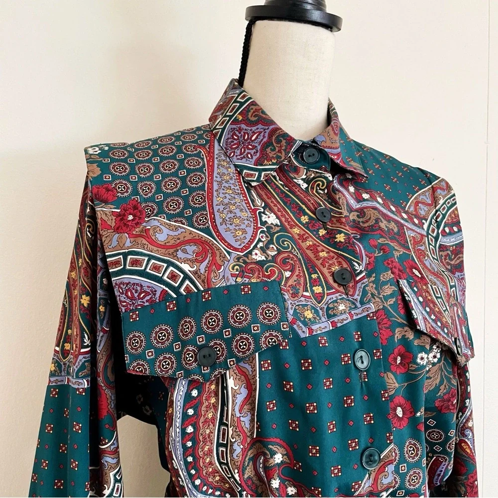SOLD :: Vintage 80s Paisley Patterned Shirt Dress - Picture 4 of 5